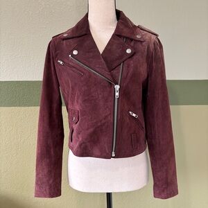 Obey Burgundy Suede Leather Moto Jacket Sz. S